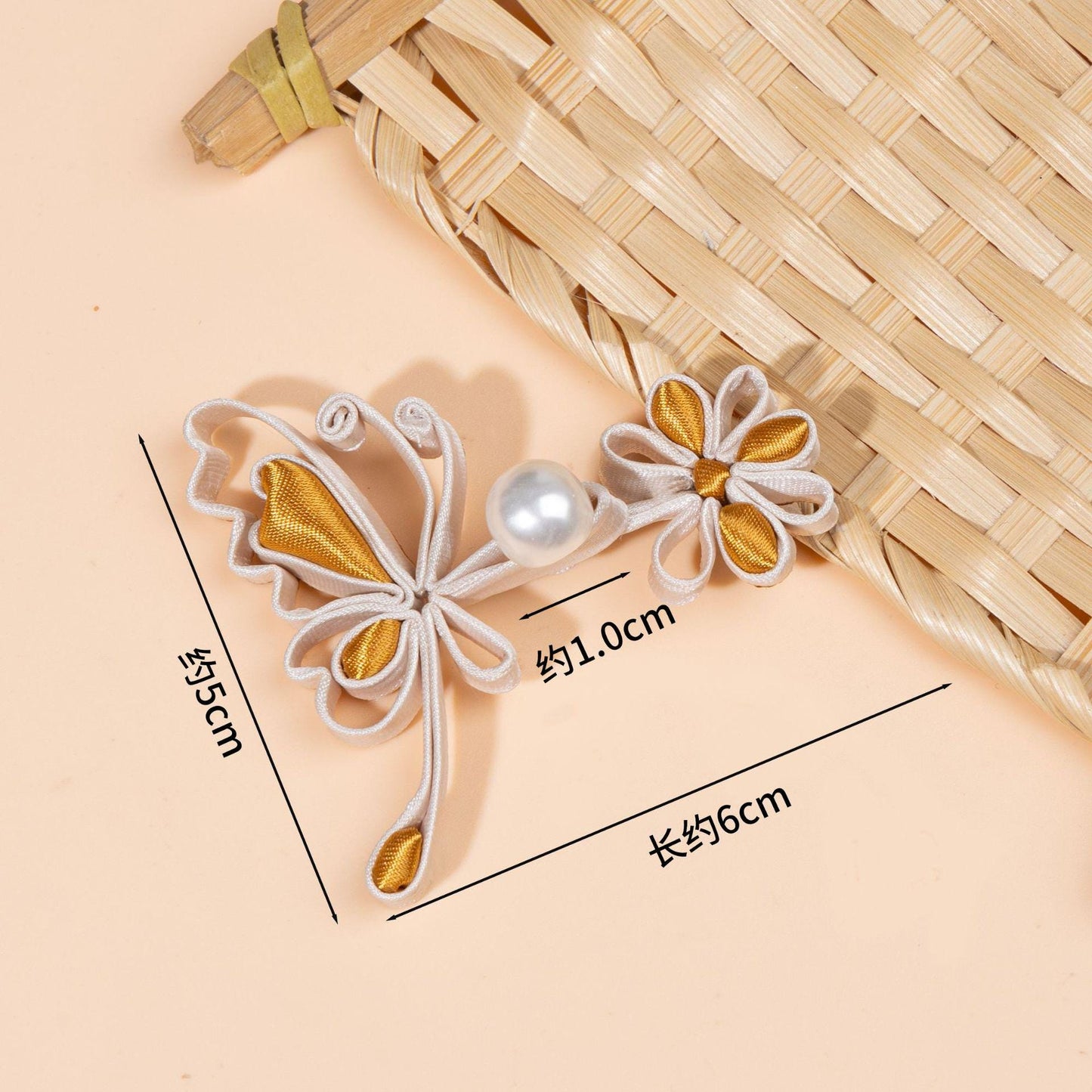 Handmade Chinese Frog Button, Butterfly Knot Closure, Qipao Button, Sewing Trim, Pearl Flower Embellishment, Oriental Fashion Accessory