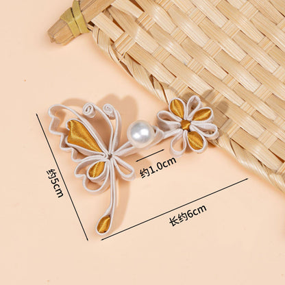 Handmade Chinese Frog Button, Butterfly Knot Closure, Qipao Button, Sewing Trim, Pearl Flower Embellishment, Oriental Fashion Accessory
