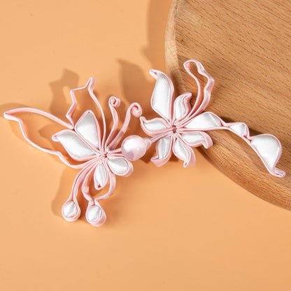 Handmade Butterfly Frog Button, Chinese Knot Closure, Qipao Hanfu Button, Floral Fabric Fastener, Tang Suit Bridal Clothing Embellishment