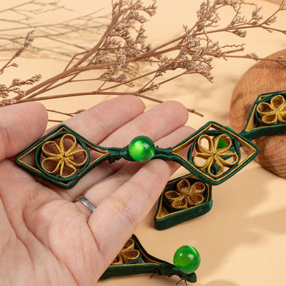 Chinese Frog Button, Qipao Pan Kou Closure, Handmade Hanfu Tang Suit Button, Green Gold Knot Fastener, Oriental Couture Clothing Trim