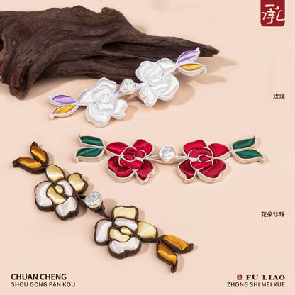 Handmade Rose Frog Button, Chinese Qipao Closure, Floral Knot Button, Hanfu Tang Suit Sewing Trim, Oriental Bridal Clothing Accessory