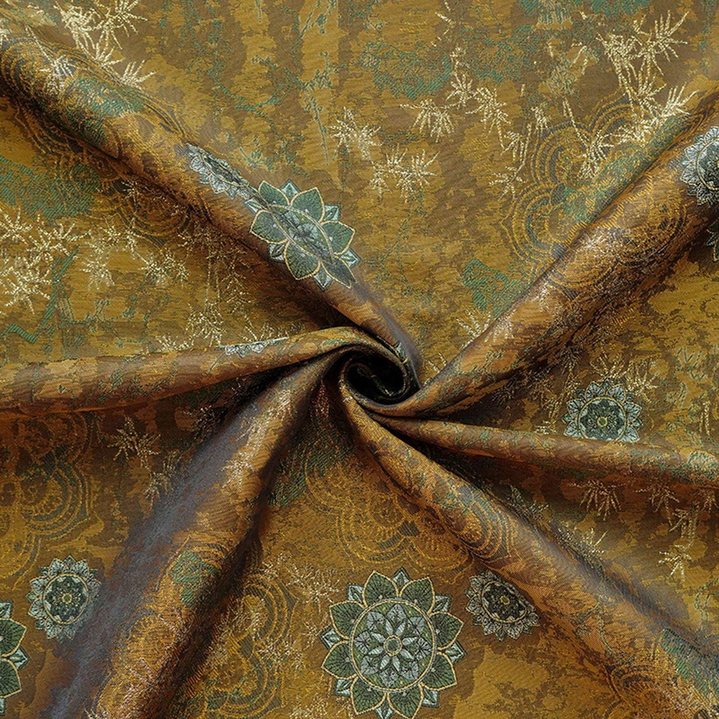 Dunhuang Jacquard Fabric, Gold Metallic Fabric by Yard, Traditional Floral Textile, Silk Like Hanfu Fabric, Luxury Sewing Material, 56"Wide