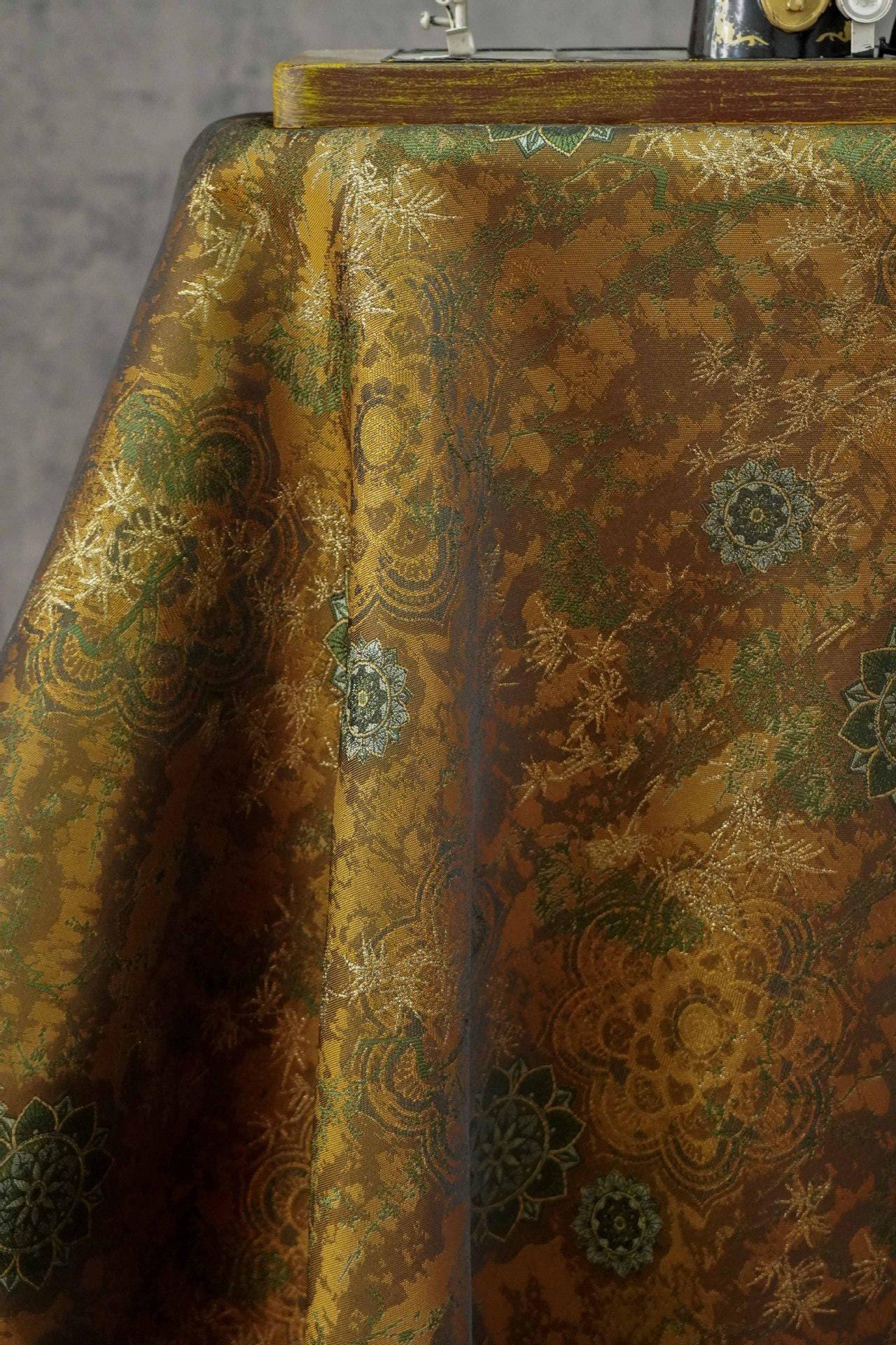 Dunhuang Jacquard Fabric, Gold Metallic Fabric by Yard, Traditional Floral Textile, Silk Like Hanfu Fabric, Luxury Sewing Material, 56"Wide