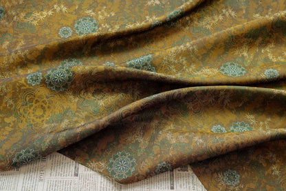 Dunhuang Jacquard Fabric, Gold Metallic Fabric by Yard, Traditional Floral Textile, Silk Like Hanfu Fabric, Luxury Sewing Material, 56"Wide
