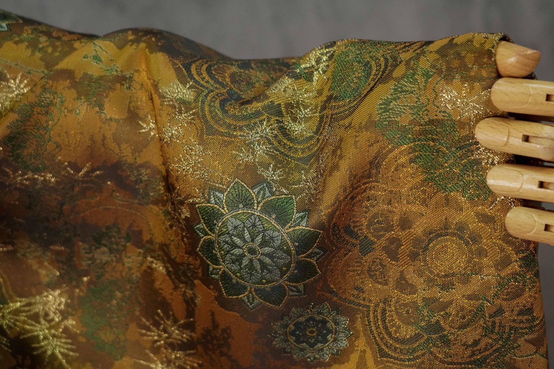 Dunhuang Jacquard Fabric, Gold Metallic Fabric by Yard, Traditional Floral Textile, Silk Like Hanfu Fabric, Luxury Sewing Material, 56"Wide