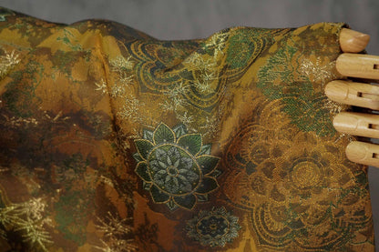 Dunhuang Jacquard Fabric, Gold Metallic Fabric by Yard, Traditional Floral Textile, Silk Like Hanfu Fabric, Luxury Sewing Material, 56"Wide