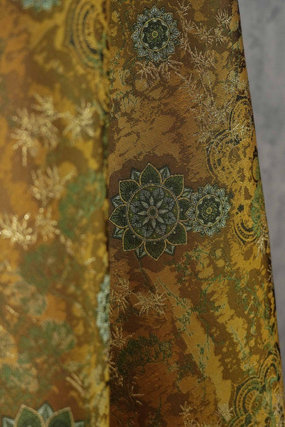 Dunhuang Jacquard Fabric, Gold Metallic Fabric by Yard, Traditional Floral Textile, Silk Like Hanfu Fabric, Luxury Sewing Material, 56"Wide