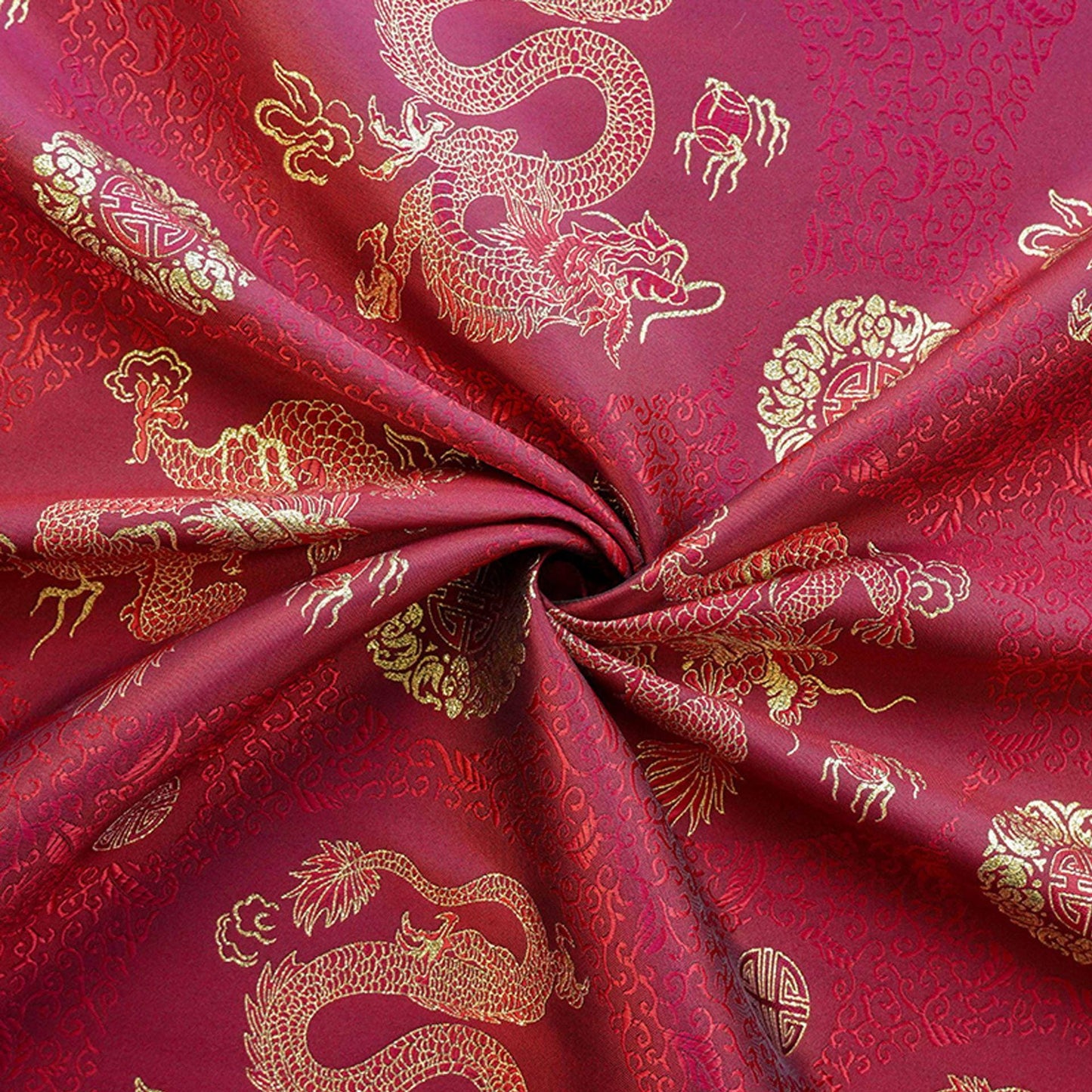 Chinese Dragon Brocade Fabric, Red Gold Jacquard Fabric by Yard, Double Dragon Pattern Textile, Sewing Material, Luxury Oriental Fabric, 59"
