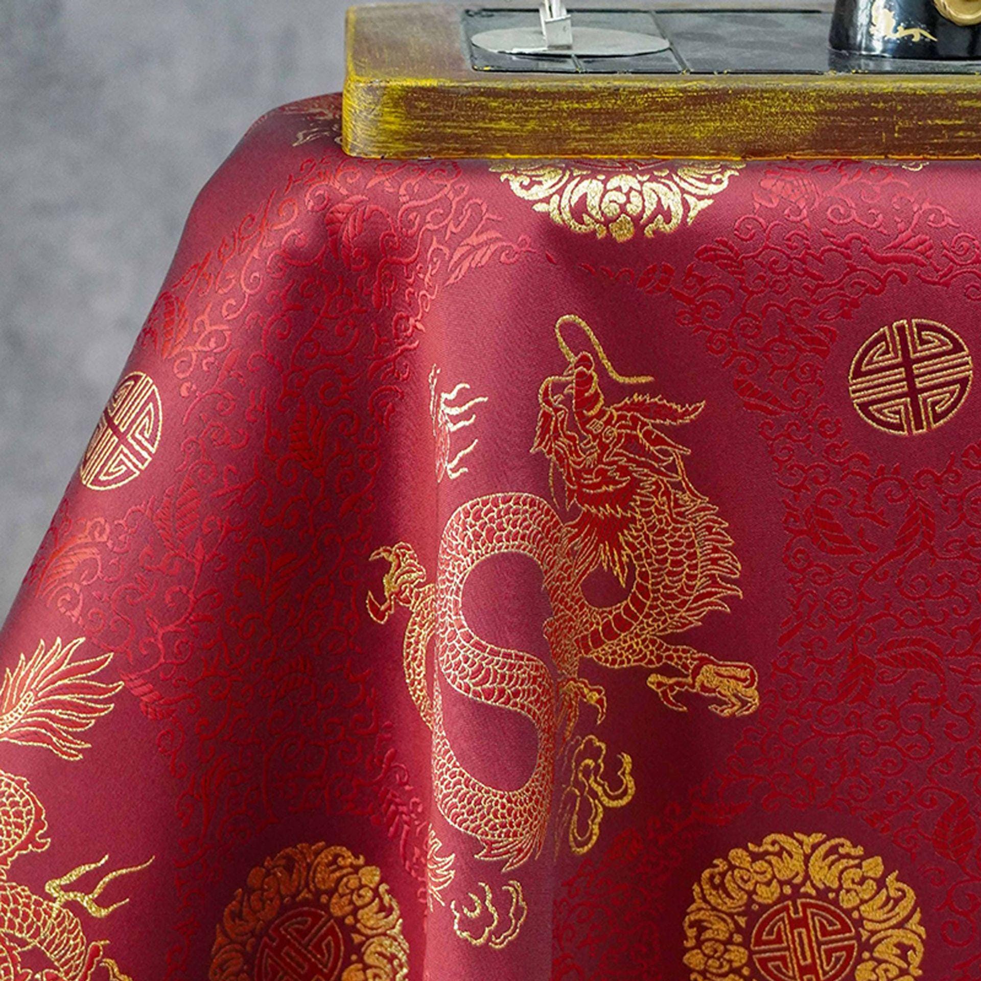 Chinese Dragon Brocade Fabric, Red Gold Jacquard Fabric by Yard, Double Dragon Pattern Textile, Sewing Material, Luxury Oriental Fabric, 59"