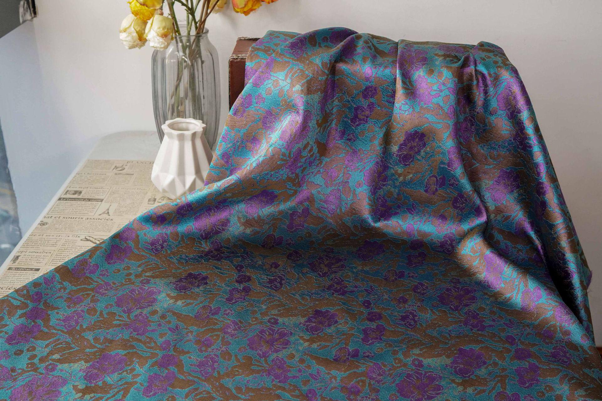 Colorful Floral Jacquard Fabric by Yard, Vintage Botanical Woven Textile, Draping Dress Fabric for Sewing Crafts Home Decor, 59"Wide