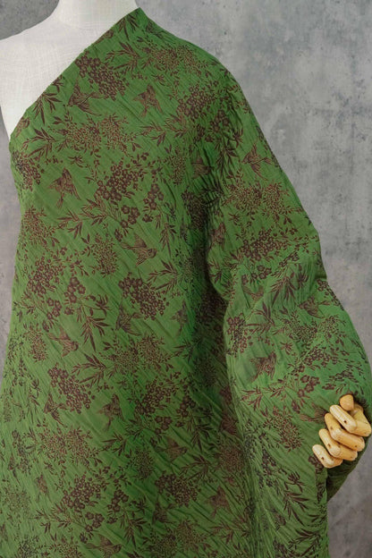 Green Jacquard Fabric, Bird Floral Brocade Fabric by Yard, Double Sided Woven Textile, Chinese Style Sewing Material, Luxury Vintage Fabric