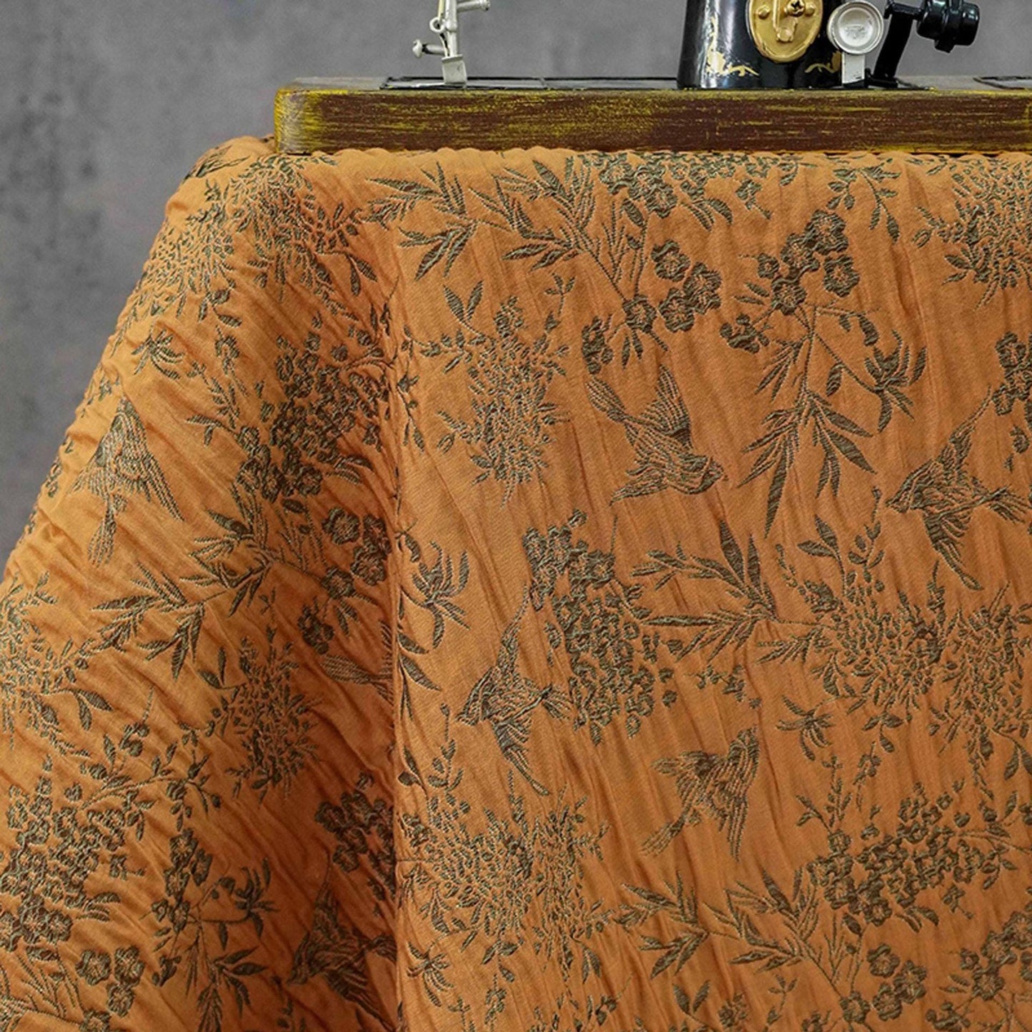 Green Jacquard Fabric, Bird Floral Brocade Fabric by Yard, Double Sided Woven Textile, Chinese Style Sewing Material, Luxury Vintage Fabric