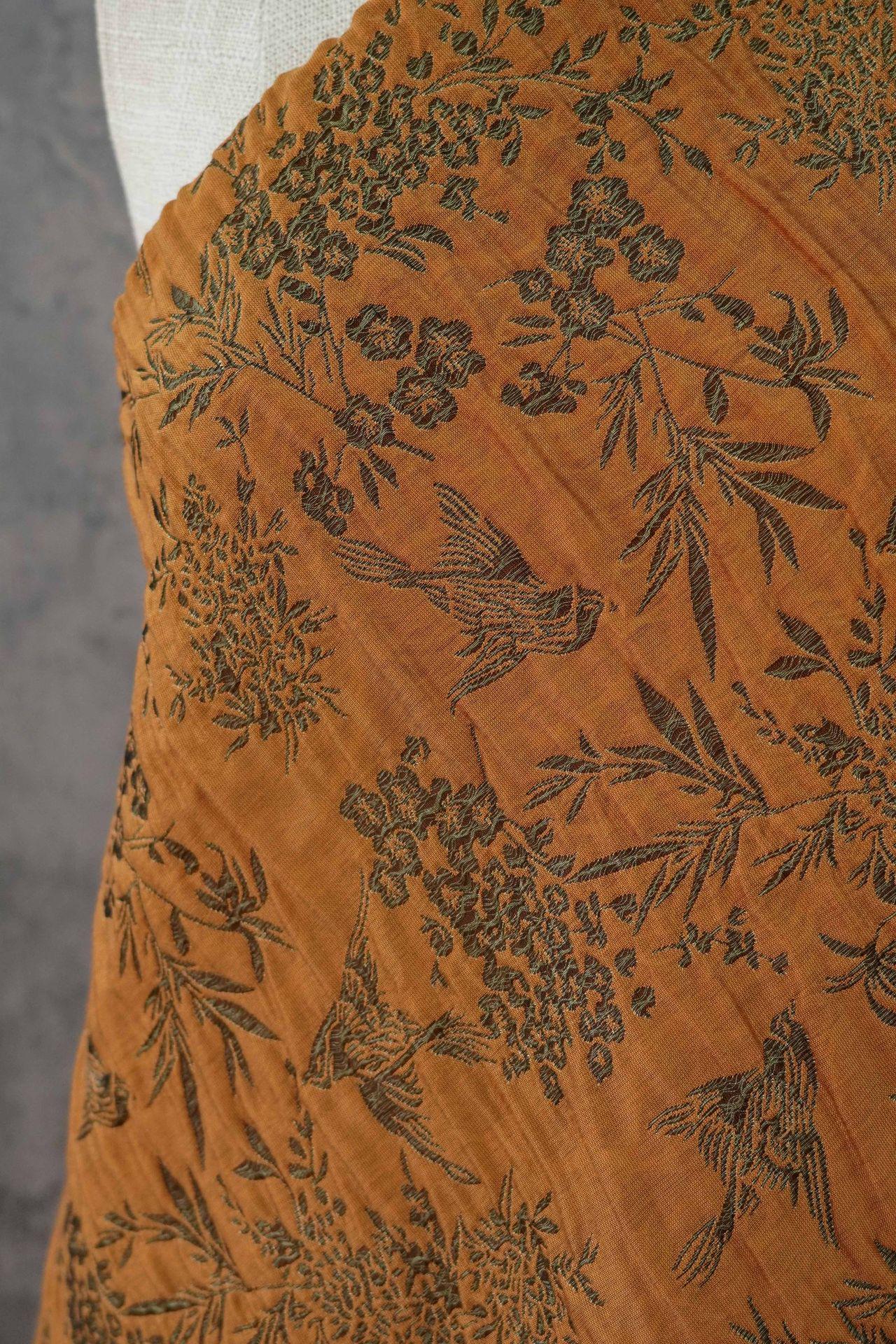 Green Jacquard Fabric, Bird Floral Brocade Fabric by Yard, Double Sided Woven Textile, Chinese Style Sewing Material, Luxury Vintage Fabric