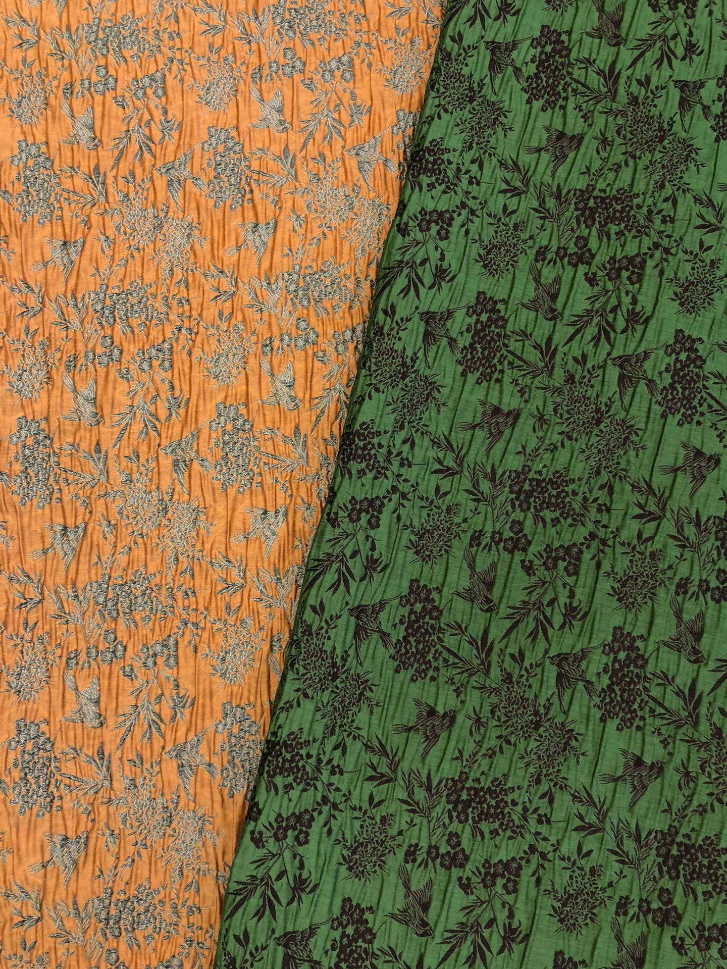 Green Jacquard Fabric, Bird Floral Brocade Fabric by Yard, Double Sided Woven Textile, Chinese Style Sewing Material, Luxury Vintage Fabric