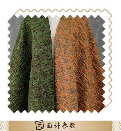 Green Jacquard Fabric, Bird Floral Brocade Fabric by Yard, Double Sided Woven Textile, Chinese Style Sewing Material, Luxury Vintage Fabric