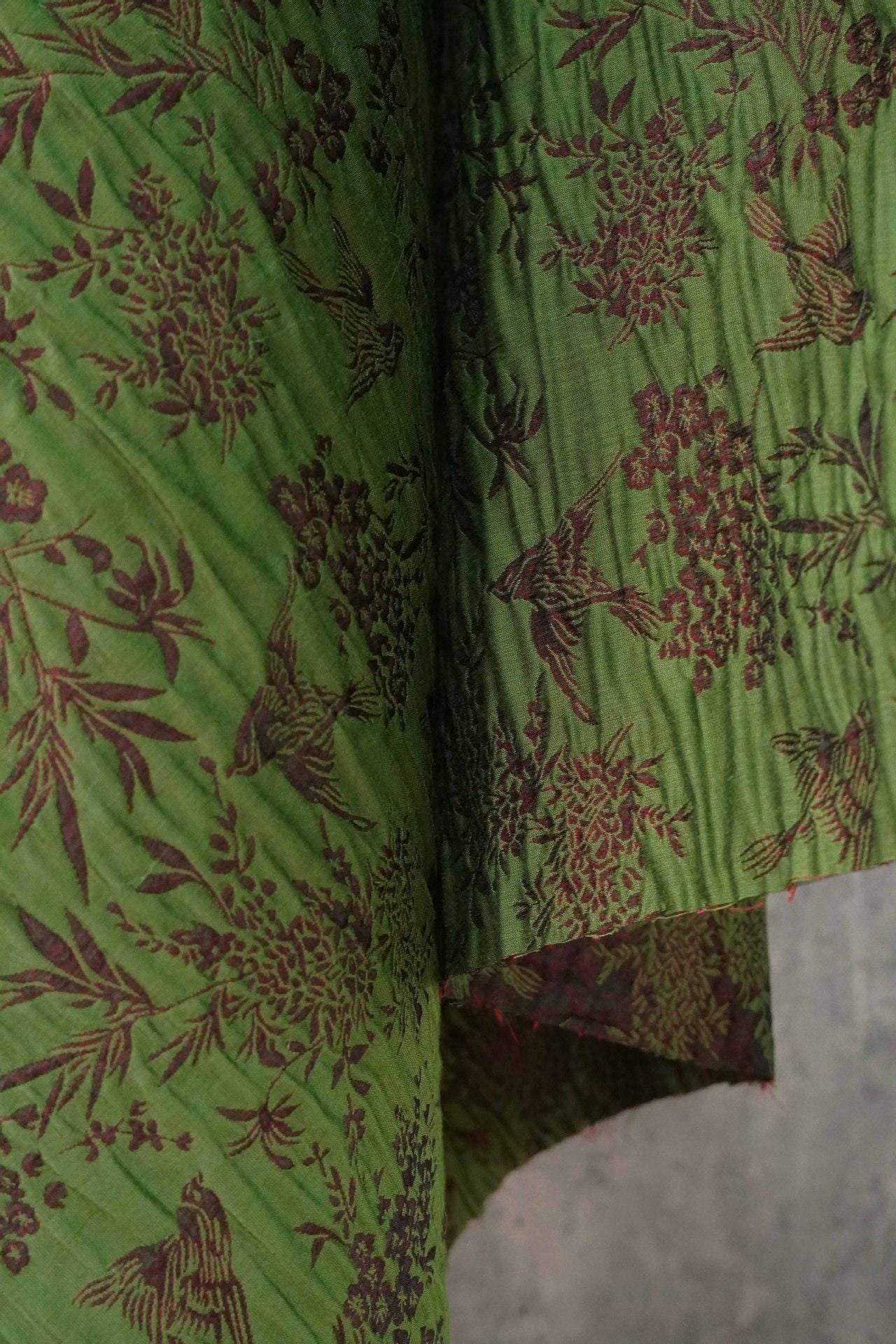 Green Jacquard Fabric, Bird Floral Brocade Fabric by Yard, Double Sided Woven Textile, Chinese Style Sewing Material, Luxury Vintage Fabric