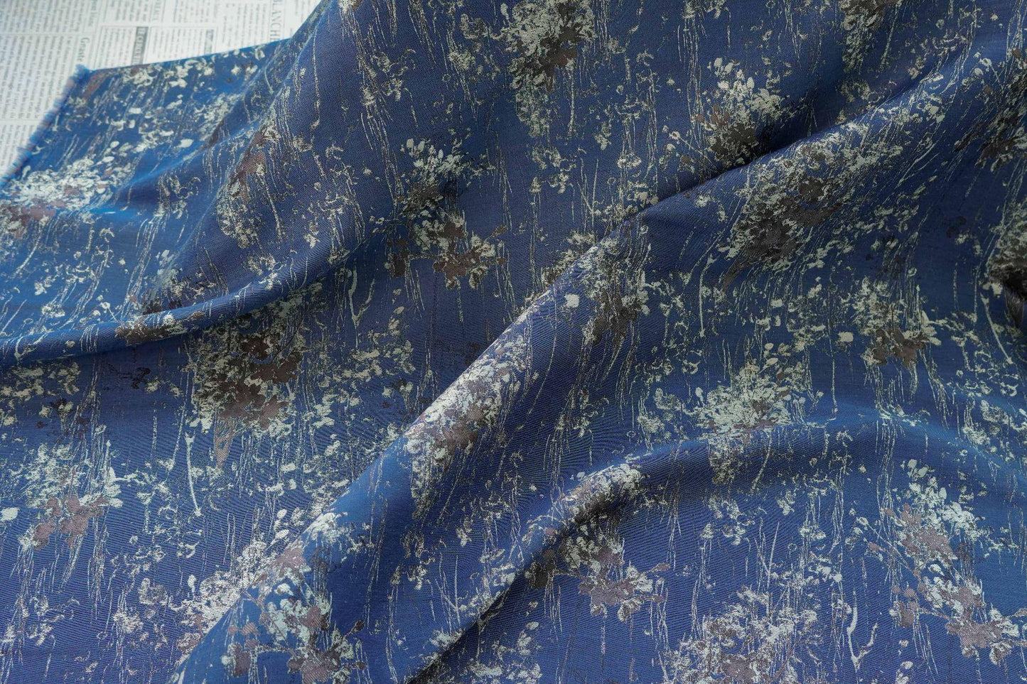 Blue Floral Jacquard Fabric, Watercolor Botanical Fabric by Yard, Vintage Woven Textile, Designer Sewing Material, Home Decor Fabric