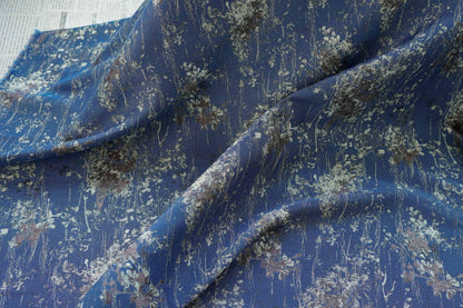Blue Floral Jacquard Fabric, Watercolor Botanical Fabric by Yard, Vintage Woven Textile, Designer Sewing Material, Home Decor Fabric