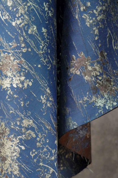 Blue Floral Jacquard Fabric, Watercolor Botanical Fabric by Yard, Vintage Woven Textile, Designer Sewing Material, Home Decor Fabric