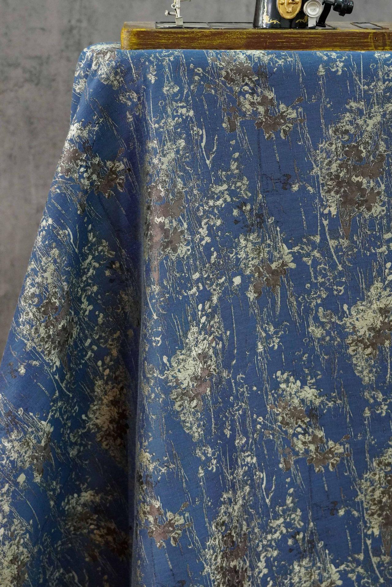 Blue Floral Jacquard Fabric, Watercolor Botanical Fabric by Yard, Vintage Woven Textile, Designer Sewing Material, Home Decor Fabric
