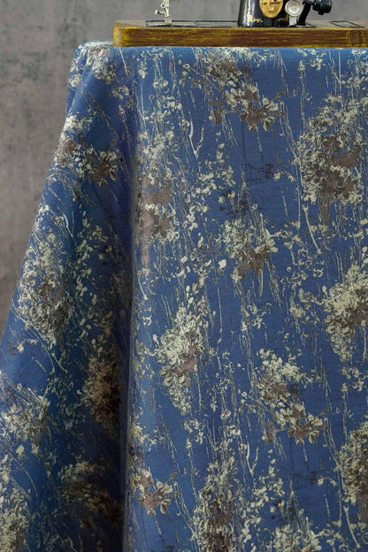 Blue Floral Jacquard Fabric, Watercolor Botanical Fabric by Yard, Vintage Woven Textile, Designer Sewing Material, Home Decor Fabric