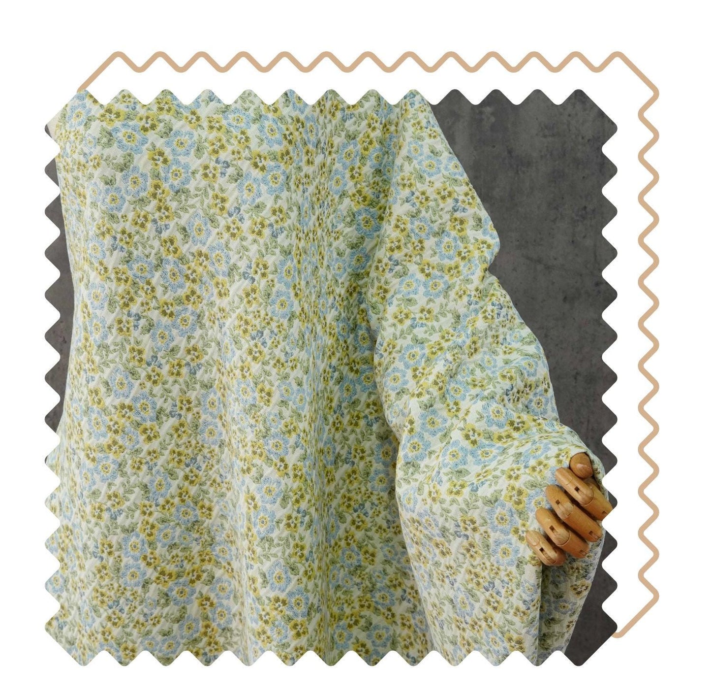 Light Floral Jacquard Fabric by Yard, Yellow Blue Vintage Flower Textile, Soft Cottagecore Fabric for Dresses Quilting Crafts, 63"Wide