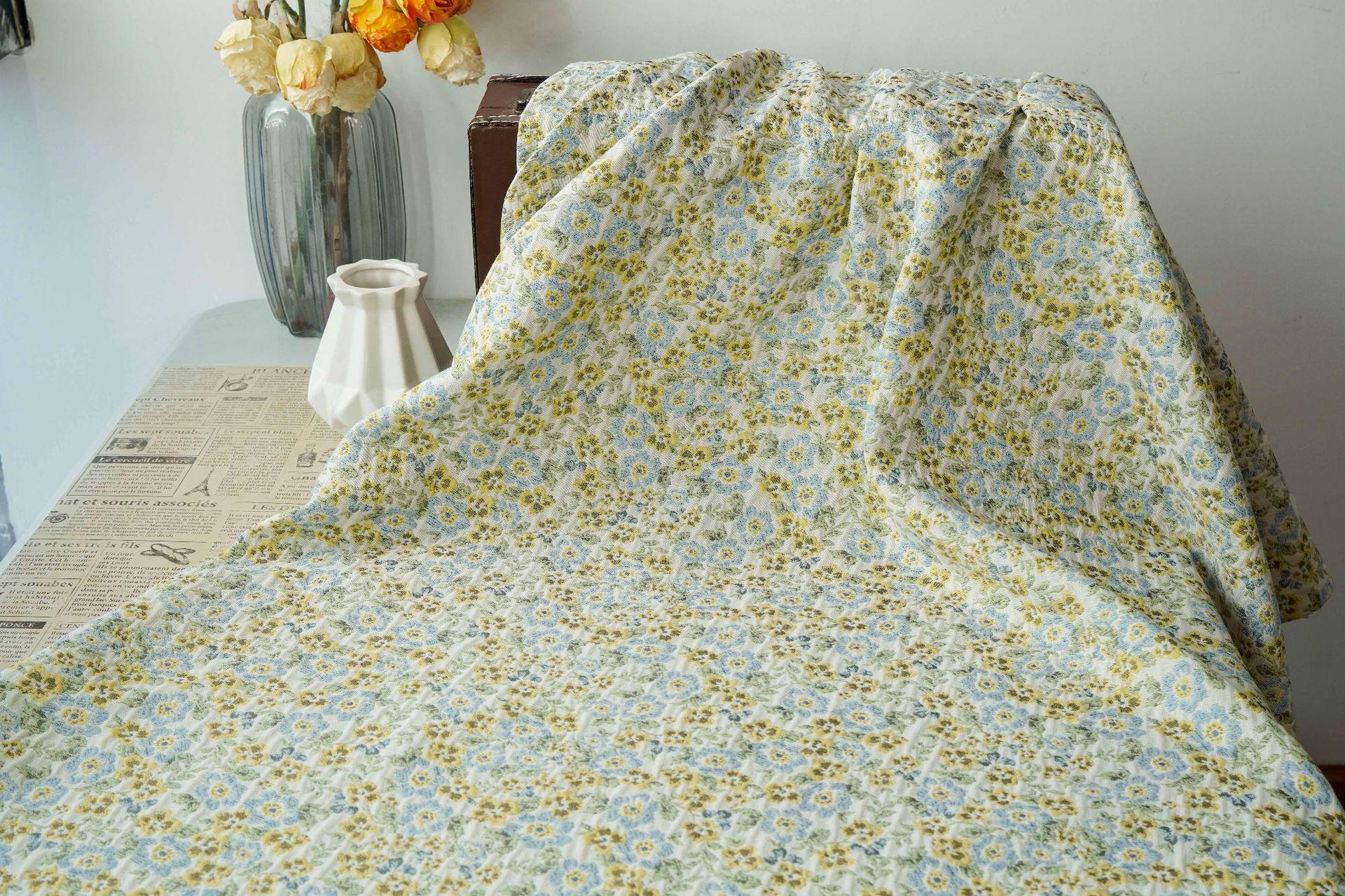 Light Floral Jacquard Fabric by Yard, Yellow Blue Vintage Flower Textile, Soft Cottagecore Fabric for Dresses Quilting Crafts, 63"Wide