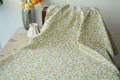 Light Floral Jacquard Fabric by Yard, Yellow Blue Vintage Flower Textile, Soft Cottagecore Fabric for Dresses Quilting Crafts, 63"Wide