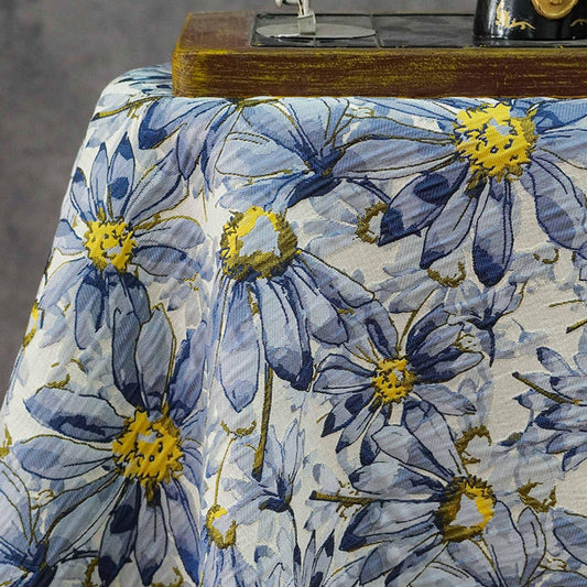 Blue Floral Jacquard Fabric by Yard, Embossed Daisy Brocade Textile, Vintage Oil Painting Style Dress Fabric for Sewing Crafts, 55"Wide - Poppylollipop