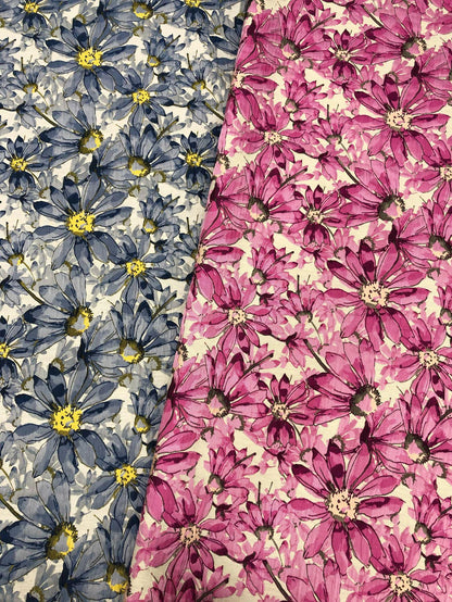 Blue Floral Jacquard Fabric by Yard, Embossed Daisy Brocade Textile, Vintage Oil Painting Style Dress Fabric for Sewing Crafts, 55"Wide