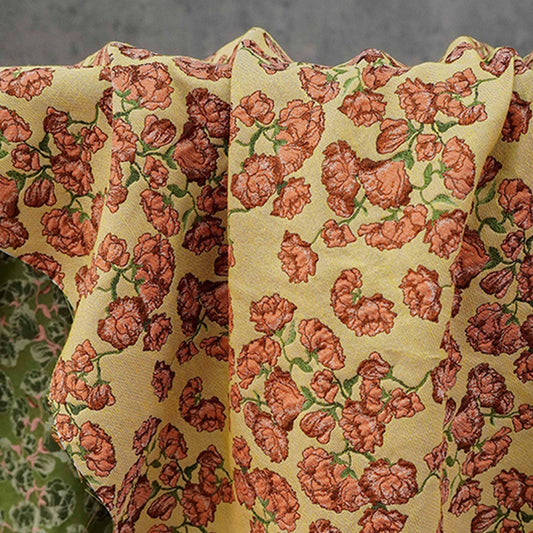 Small Floral Fabric by Yard, Yellow Cottagecore Jacquard Textile, Vintage Rose Dress Fabric for Sewing Quilting Crafts, 57"Wide - Poppylollipop