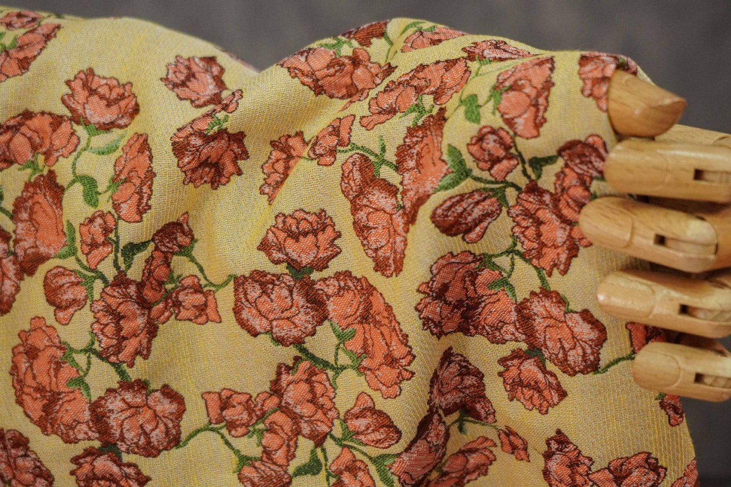 Small Floral Fabric by Yard, Yellow Cottagecore Jacquard Textile, Vintage Rose Dress Fabric for Sewing Quilting Crafts, 57"Wide