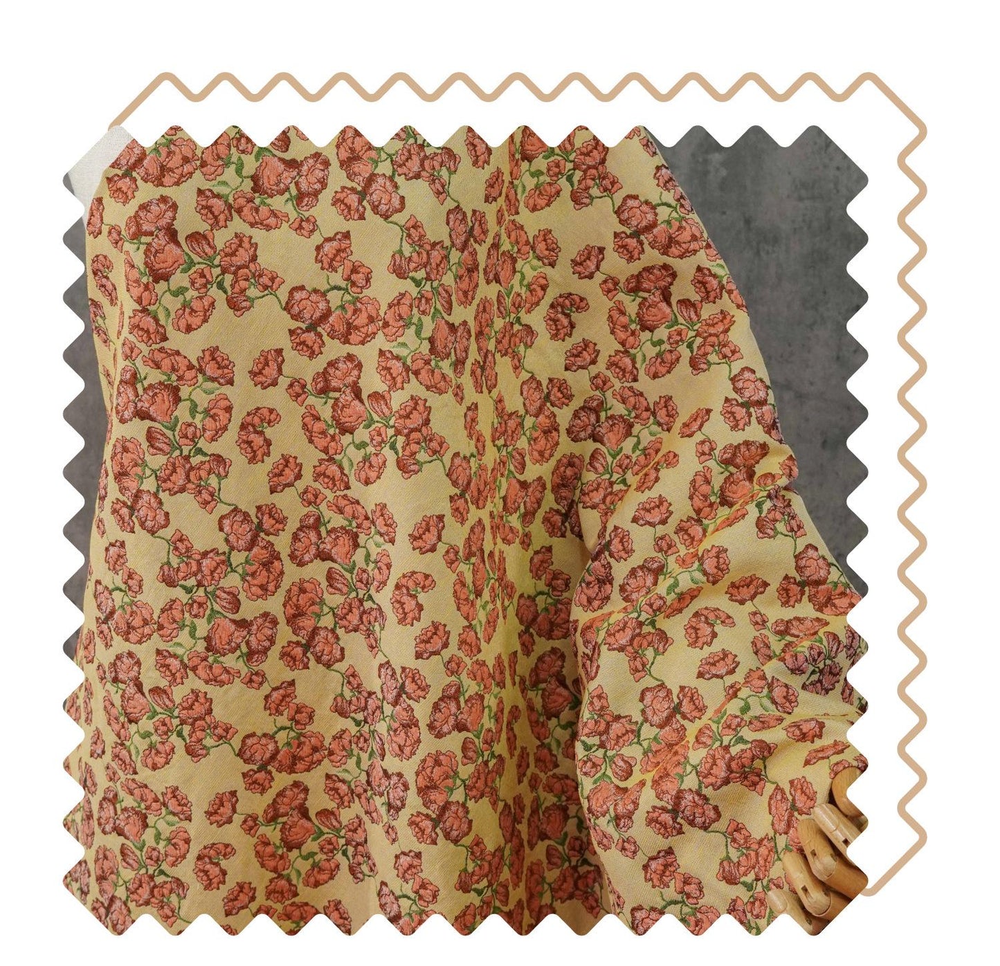 Small Floral Fabric by Yard, Yellow Cottagecore Jacquard Textile, Vintage Rose Dress Fabric for Sewing Quilting Crafts, 57"Wide