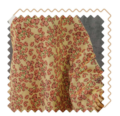 Small Floral Fabric by Yard, Yellow Cottagecore Jacquard Textile, Vintage Rose Dress Fabric for Sewing Quilting Crafts, 57"Wide