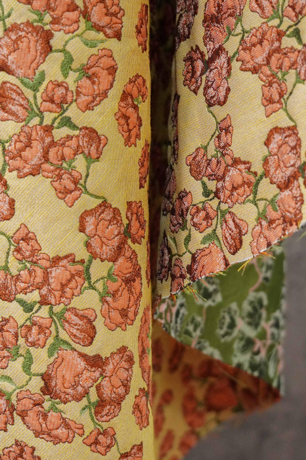 Small Floral Fabric by Yard, Yellow Cottagecore Jacquard Textile, Vintage Rose Dress Fabric for Sewing Quilting Crafts, 57"Wide