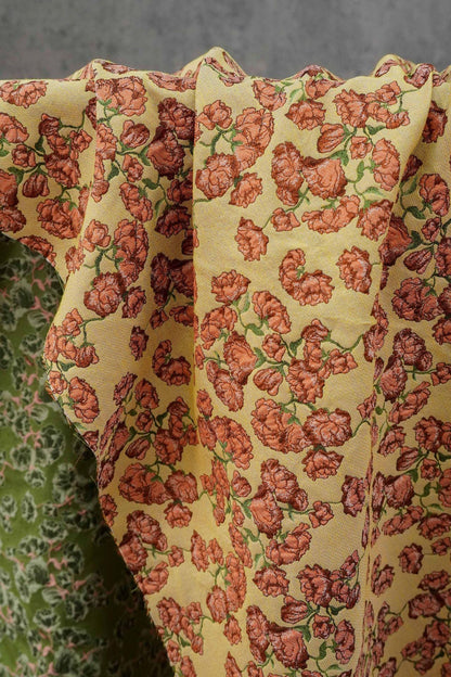 Small Floral Fabric by Yard, Yellow Cottagecore Jacquard Textile, Vintage Rose Dress Fabric for Sewing Quilting Crafts, 57"Wide