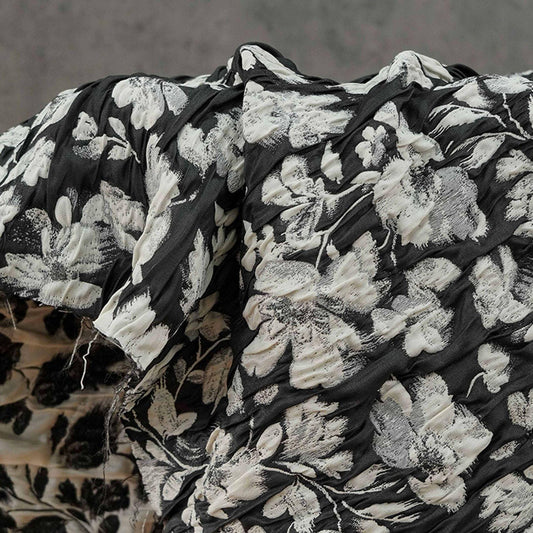 Black & White 3D Embossed Floral Jacquard Fabric by the Yard: Vintage Botanical Woven, Dress Sewing, Upholstery, Costume Material, 51"Wide - Poppylollipop