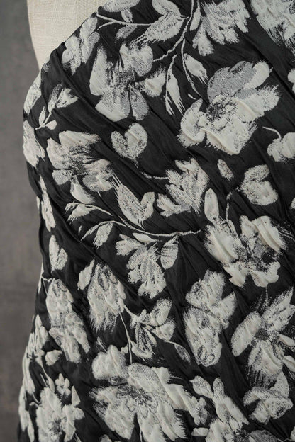 Black & White 3D Embossed Floral Jacquard Fabric by the Yard: Vintage Botanical Woven, Dress Sewing, Upholstery, Costume Material, 51"Wide