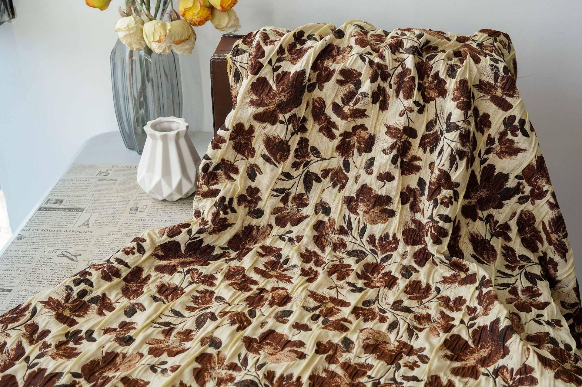Black & White 3D Embossed Floral Jacquard Fabric by the Yard: Vintage Botanical Woven, Dress Sewing, Upholstery, Costume Material, 51"Wide
