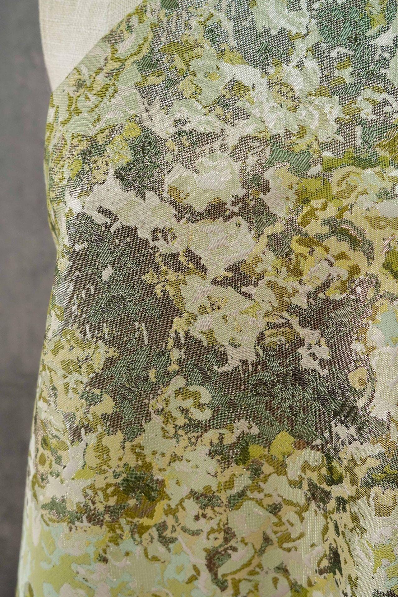 Oil Painting Floral Jacquard Fabric by the Yard: Gold Metallic Thread, Abstract Botanical Brocade, 59" Wide — Dress, Upholstery, Home Decor