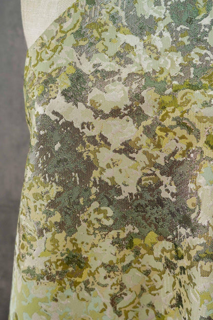 Oil Painting Floral Jacquard Fabric by the Yard: Gold Metallic Thread, Abstract Botanical Brocade, 59" Wide — Dress, Upholstery, Home Decor