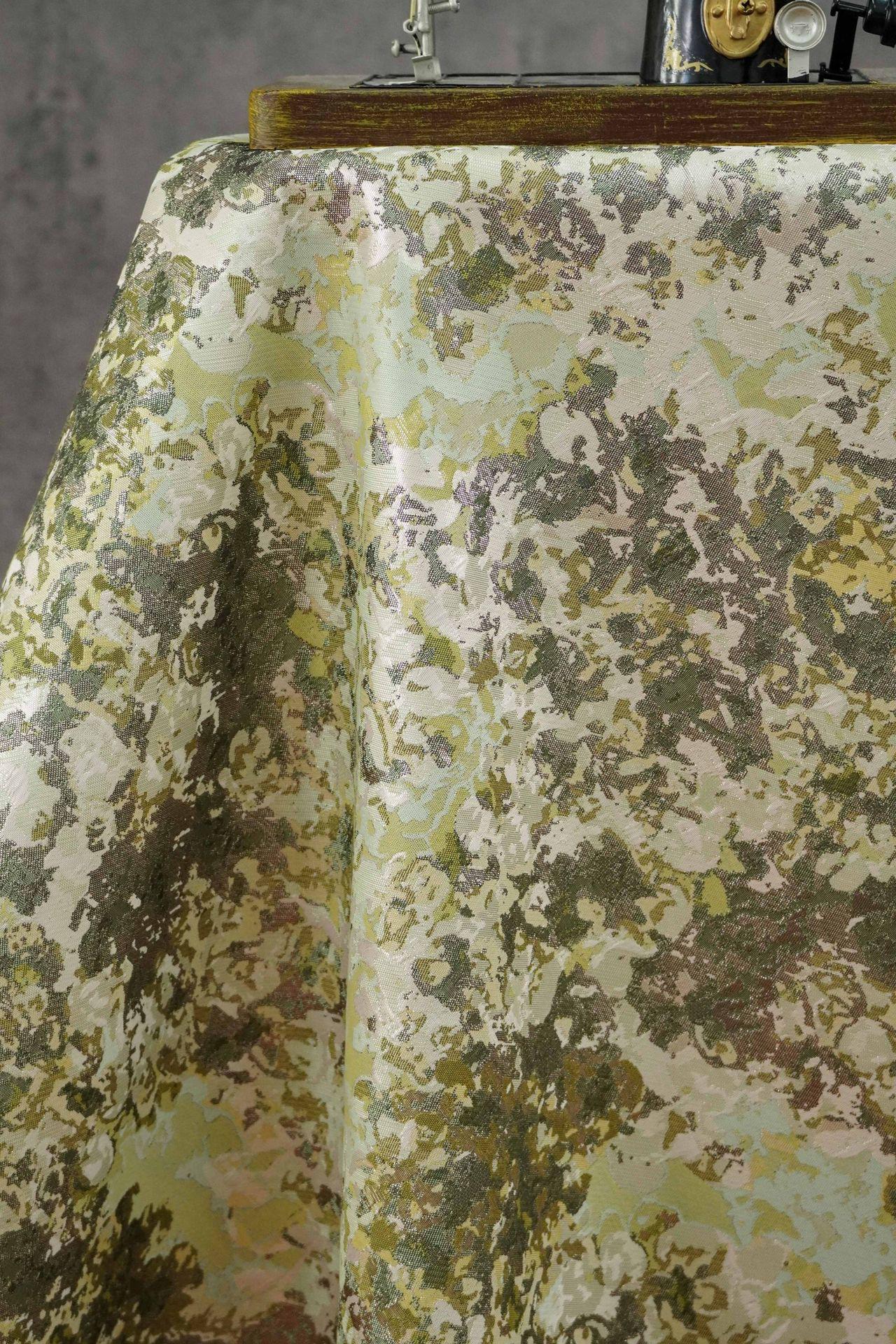 Oil Painting Floral Jacquard Fabric by the Yard: Gold Metallic Thread, Abstract Botanical Brocade, 59" Wide — Dress, Upholstery, Home Decor