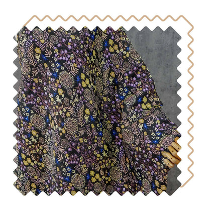 Black Floral Jacquard Fabric by the Yard: Botanical Garden, Purple Gold Multicolor Woven Brocade, 57"W Reversible, Dress, Coat, Home Decor