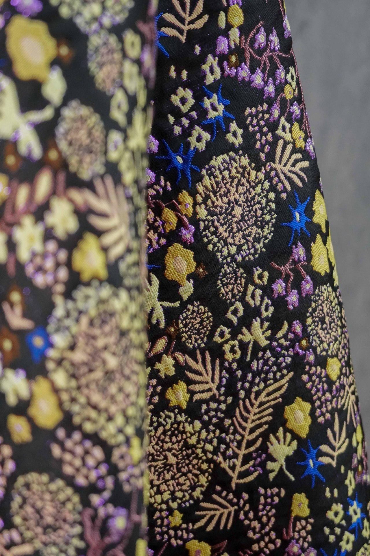 Black Floral Jacquard Fabric by the Yard: Botanical Garden, Purple Gold Multicolor Woven Brocade, 57"W Reversible, Dress, Coat, Home Decor
