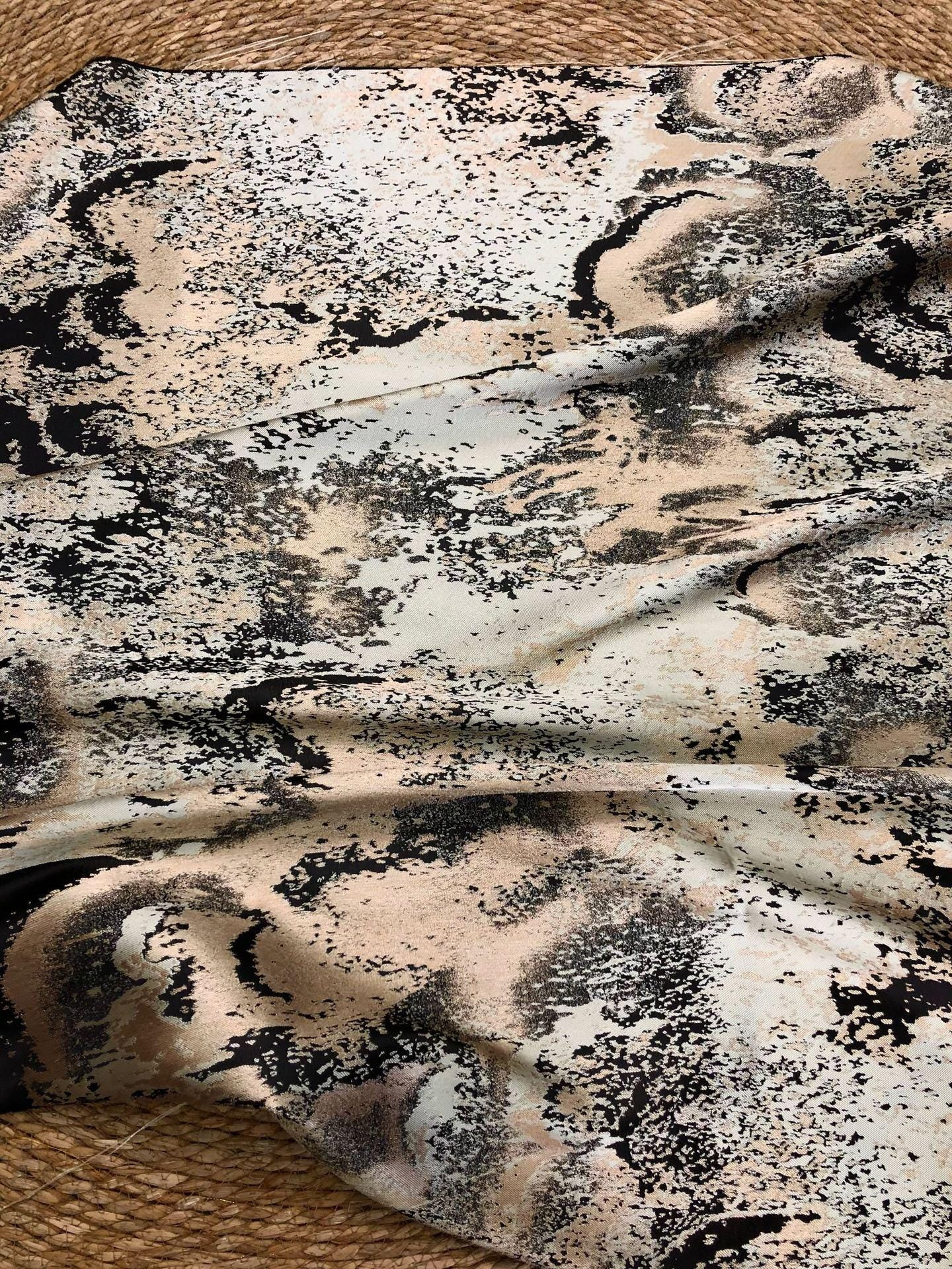 Abstract Metallic Jacquard Fabric, Black Gold Watercolor Texture Brocade Textile, Luxury Woven Fabric for Dress, Jacket, DIY Sewing
