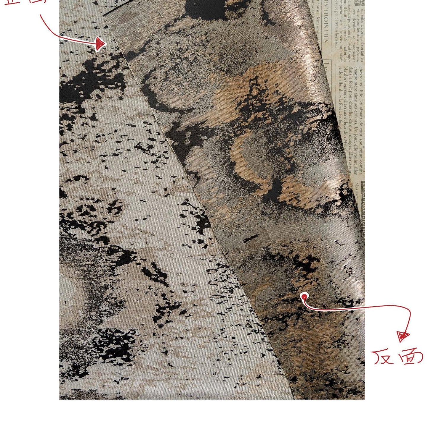 Abstract Metallic Jacquard Fabric, Black Gold Watercolor Texture Brocade Textile, Luxury Woven Fabric for Dress, Jacket, DIY Sewing