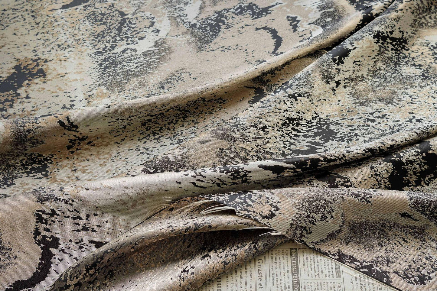 Abstract Metallic Jacquard Fabric, Black Gold Watercolor Texture Brocade Textile, Luxury Woven Fabric for Dress, Jacket, DIY Sewing