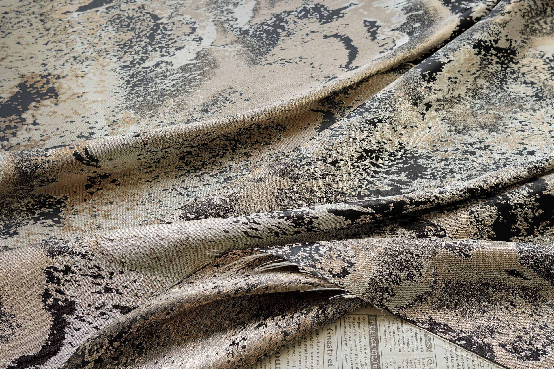 Abstract Metallic Jacquard Fabric, Black Gold Watercolor Texture Brocade Textile, Luxury Woven Fabric for Dress, Jacket, DIY Sewing