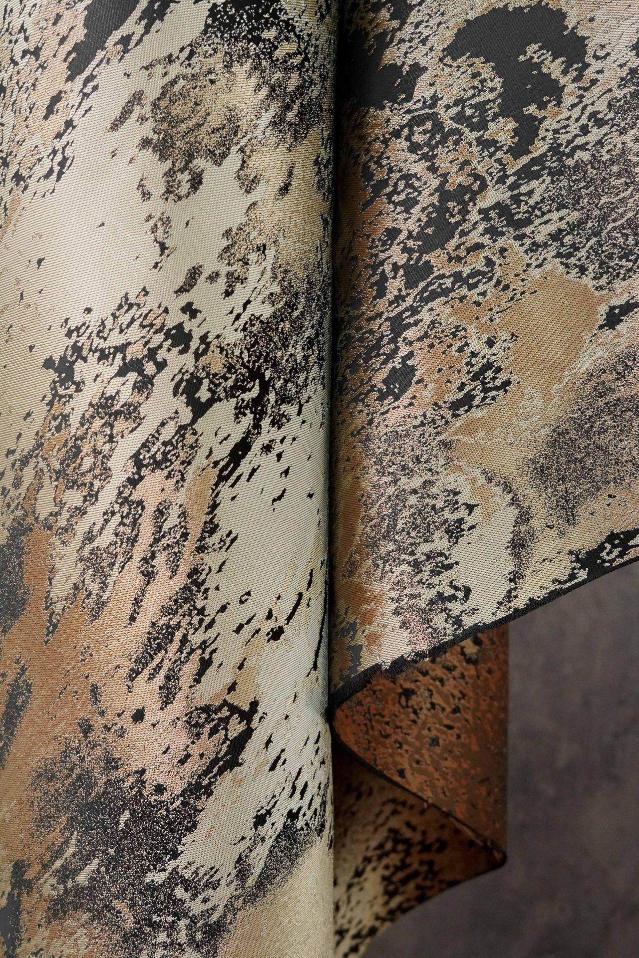Abstract Metallic Jacquard Fabric, Black Gold Watercolor Texture Brocade Textile, Luxury Woven Fabric for Dress, Jacket, DIY Sewing
