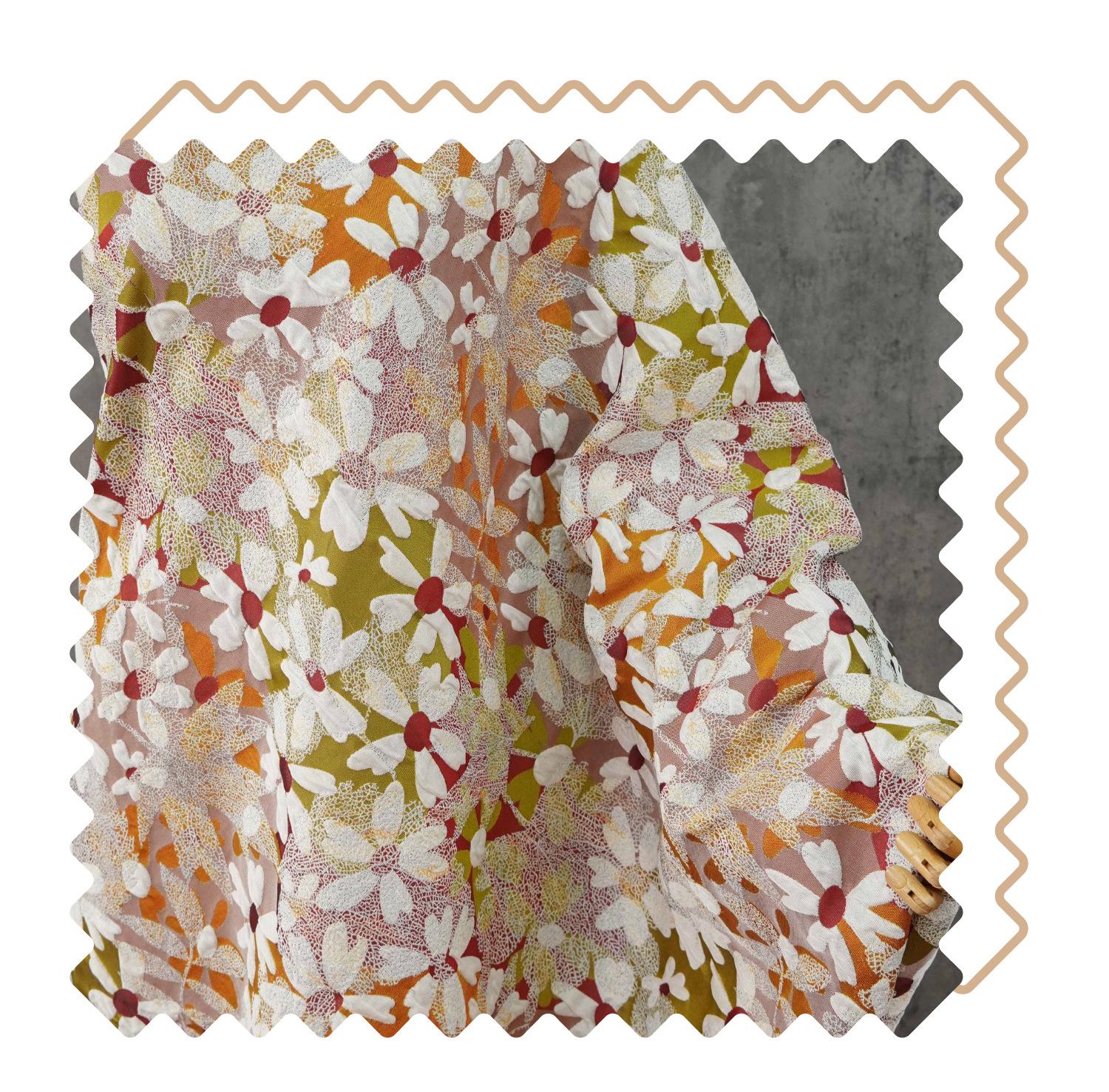 3D Floral Jacquard Fabric, Vintage Daisy Embossed Woven Textile, Textured Flower Brocade Fabric for Dress, Jacket, DIY Sewing, 60"Wide